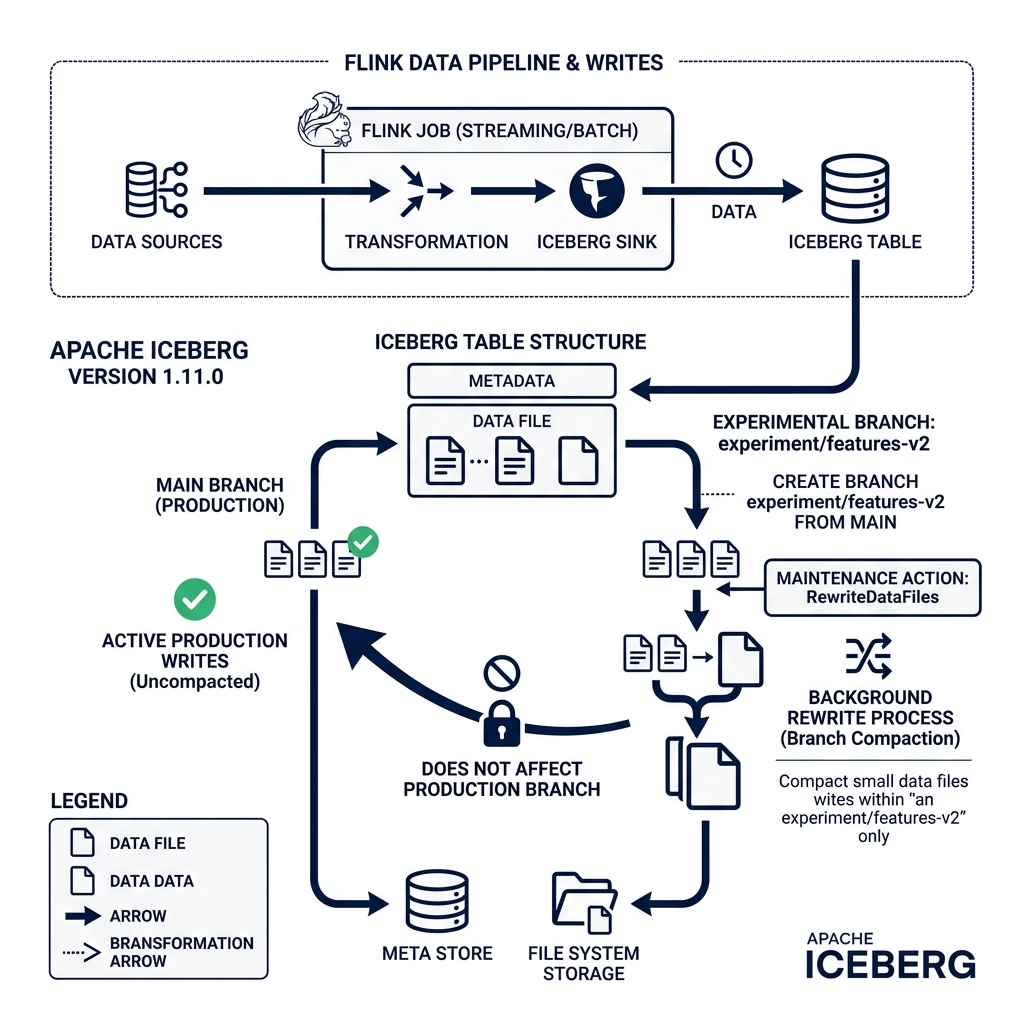 Flink data sink writing data and executing post-commit branch compaction on experimental branch