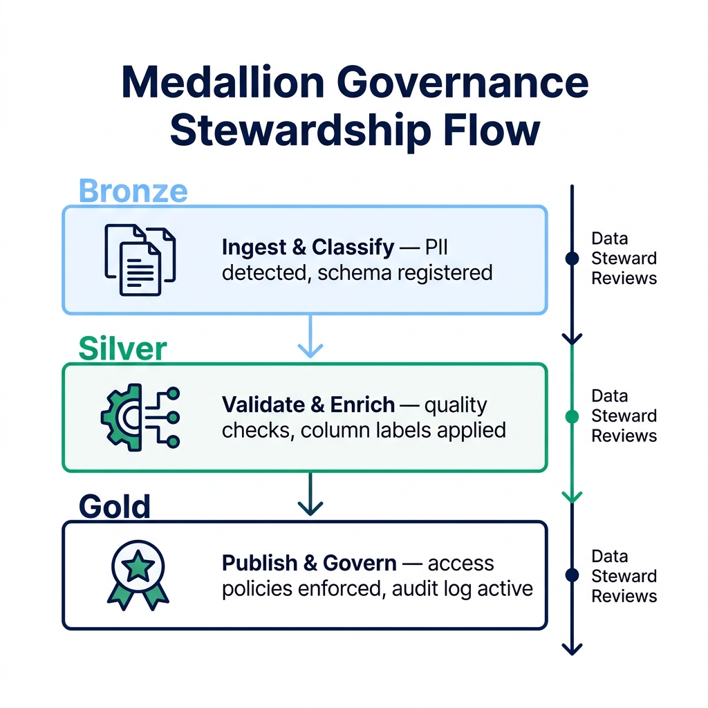 Data governance medallion architecture stewardship flow