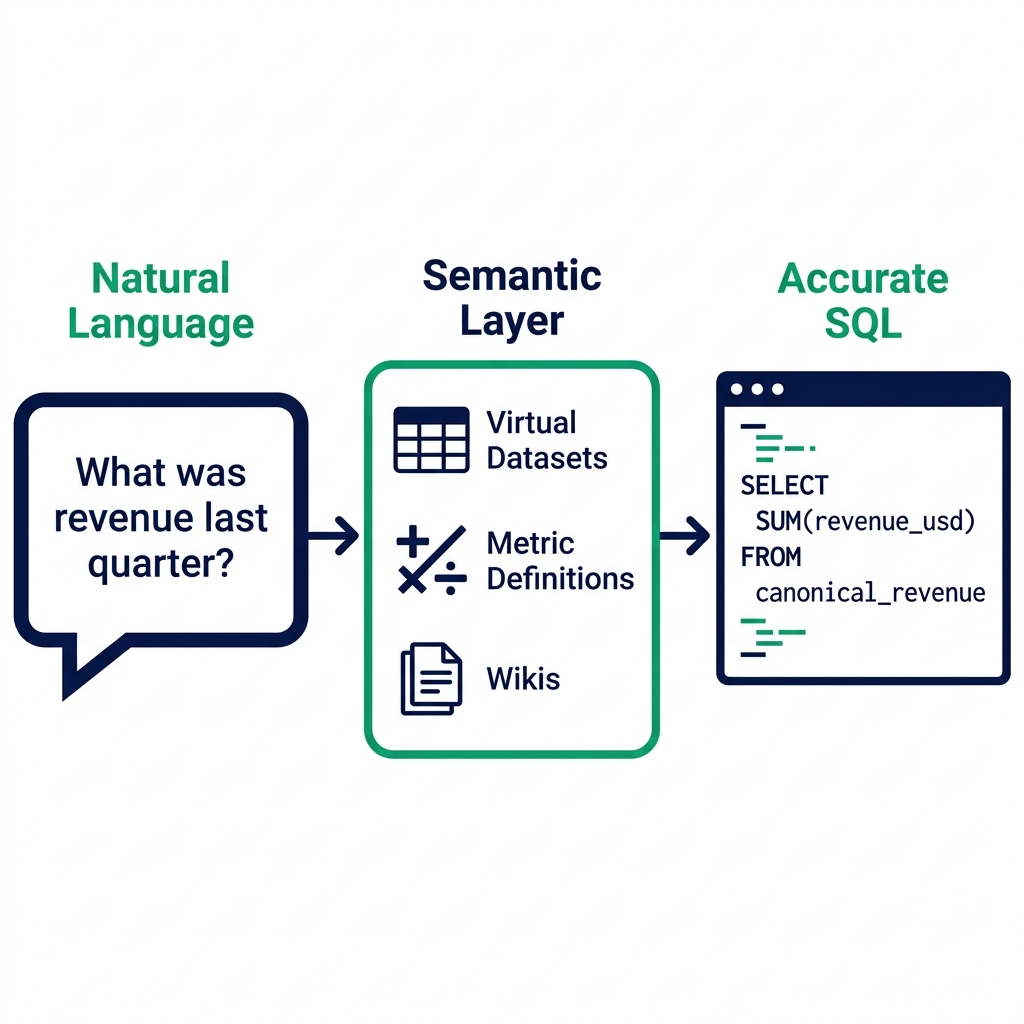 Semantic layer as translation engine between natural language and SQL