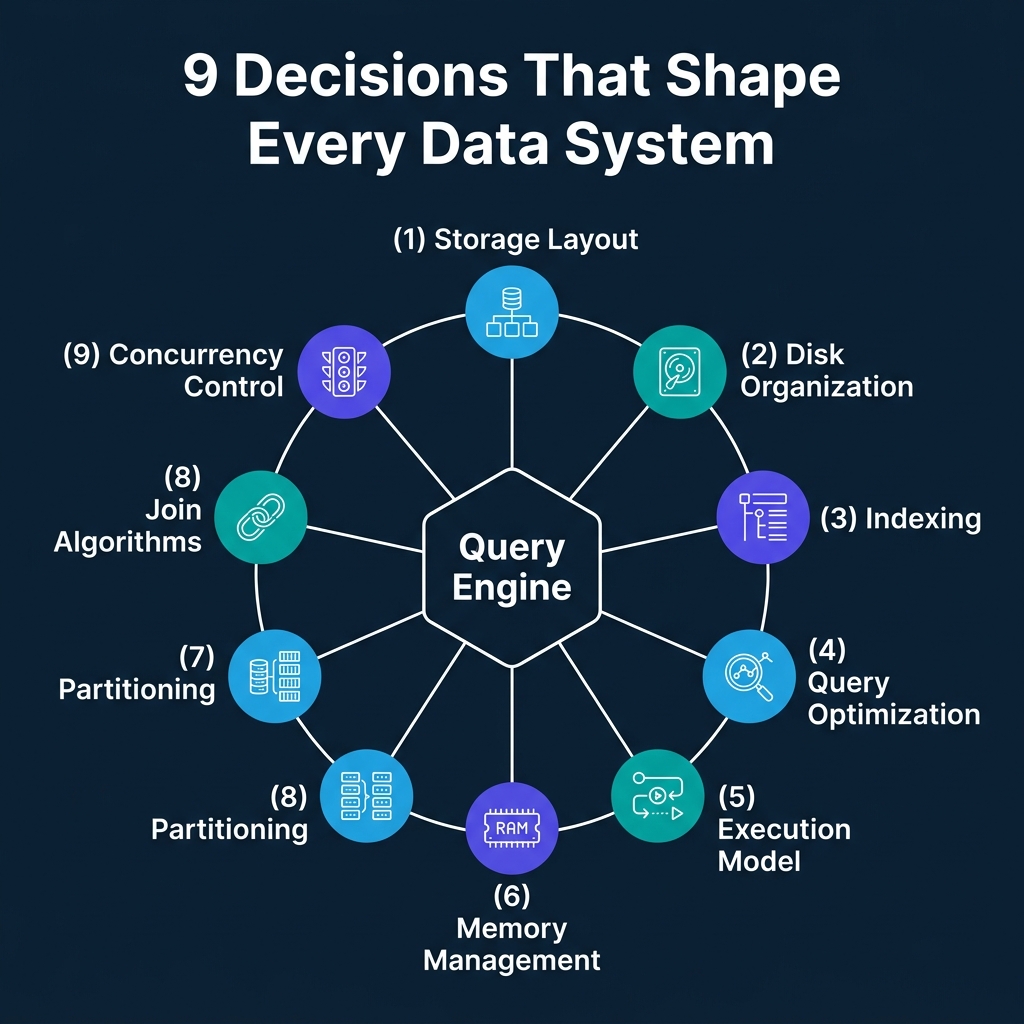 The 9 decisions that shape every query engine from storage layout to concurrency control